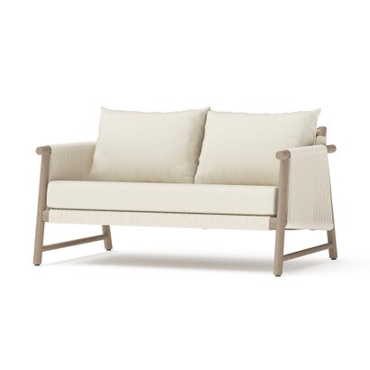 Diamondback Acacia Wood Outdoor Patio Loveseat with Rope Wicker - Olefin Linen