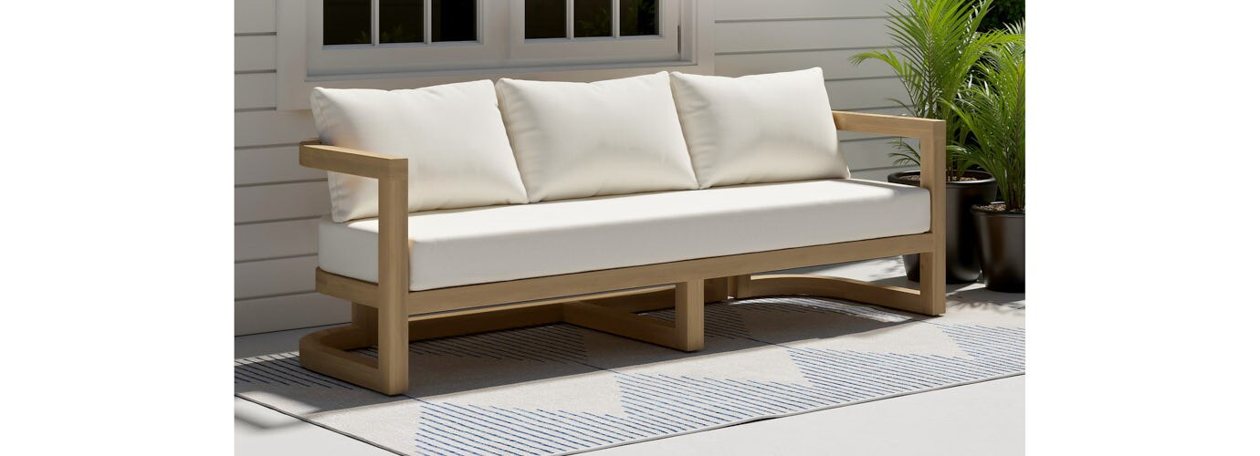 Sarpa Acacia Wood 91in Outdoor Patio Sofa - Thumbnail 3