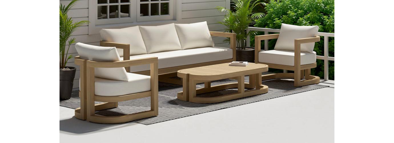 Sarpa 4 Piece Acacia Wood Outdoor Patio Seating Set - Thumbnail 2