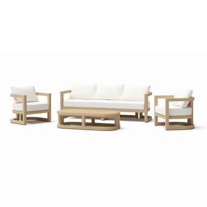 Sarpa 4 Piece Acacia Wood Outdoor Patio Seating Set - Linen White