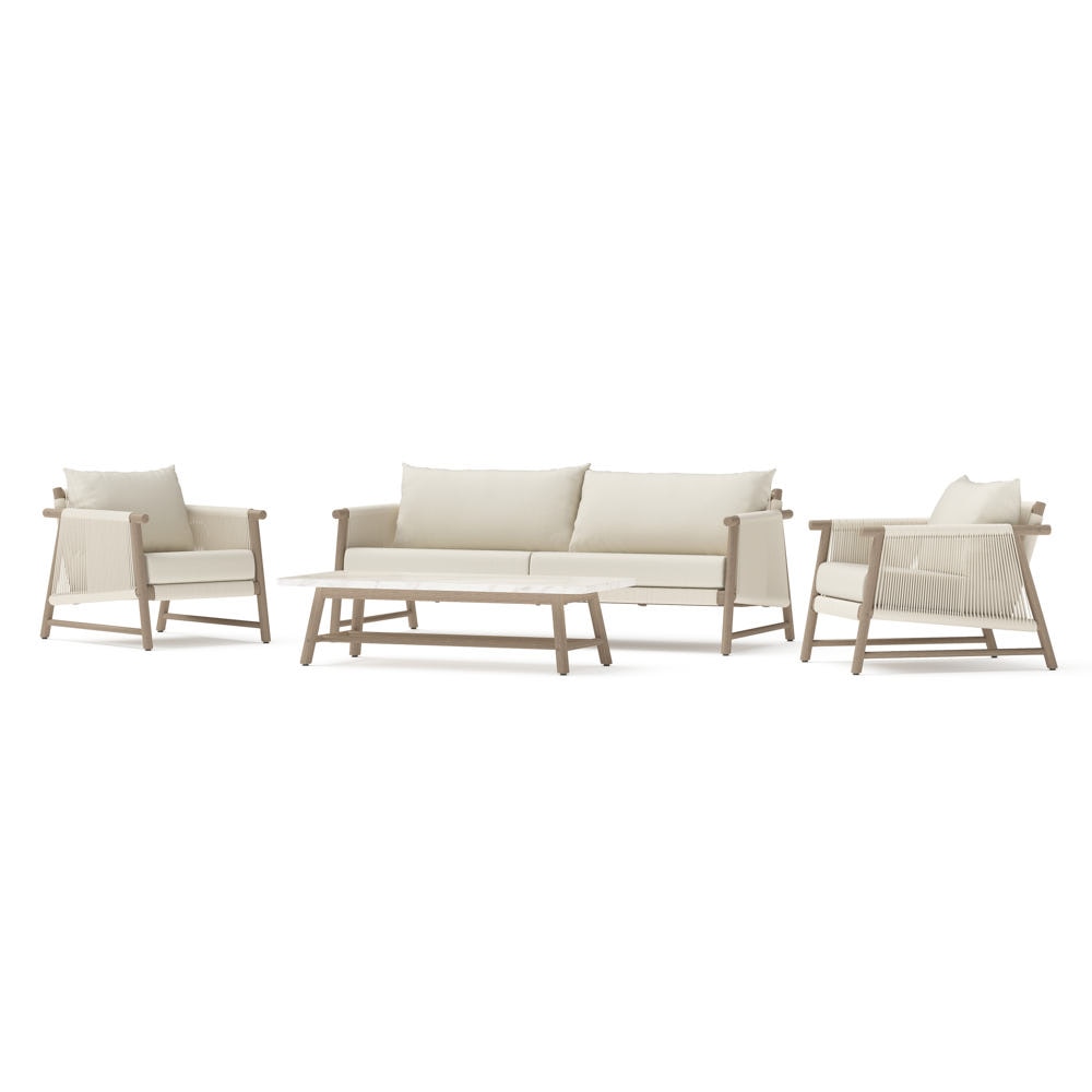 Diamondback 4 Piece Acacia Wood Outdoor Patio Sofa Seating Set with Rope Wicker - Olefin Linen