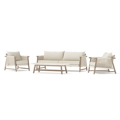 Diamondback 4 Piece Acacia Wood Outdoor Patio Sofa Seating Set with Rope Wicker - Olefin Linen