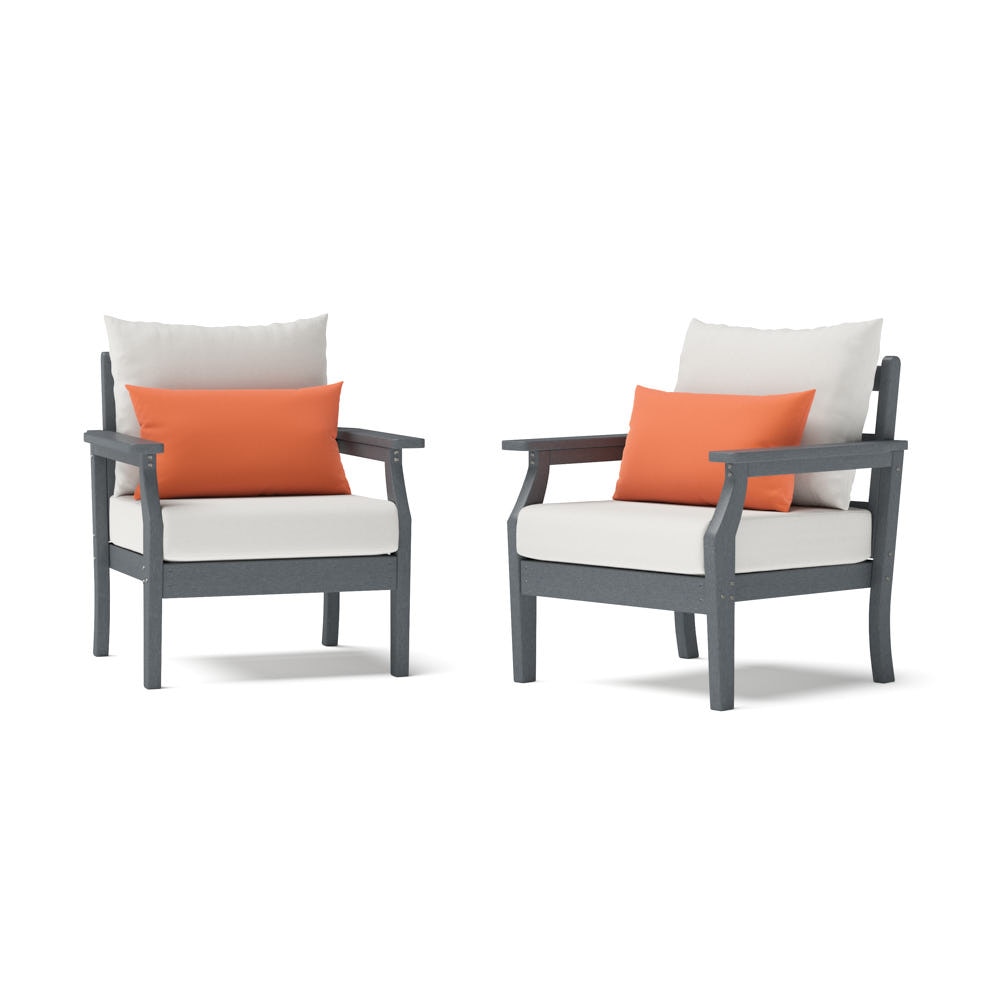 Kamas 2 Piece Outdoor HDPE Club Chairs - Charcoal/Sunbrella® Cast Coral