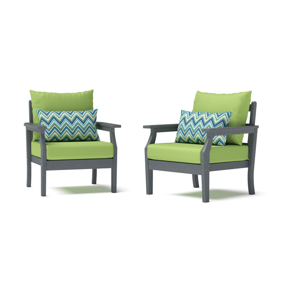 Kamas 2 Piece Outdoor HDPE Club Chairs - Charcoal/Sunbrella® Ginkgo Green