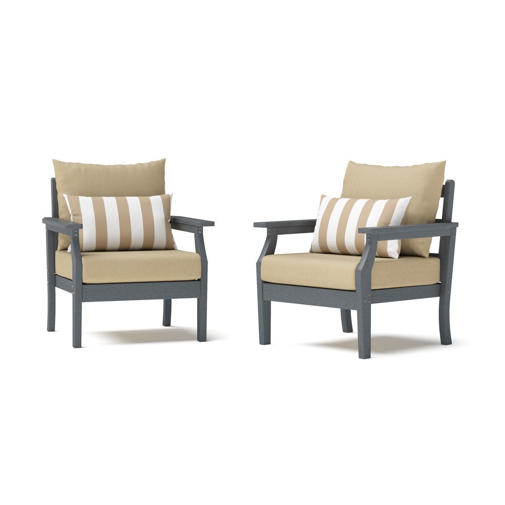 Kamas 2 Piece Outdoor HDPE Club Chairs - Charcoal/Sunbrella® Maxim Beige