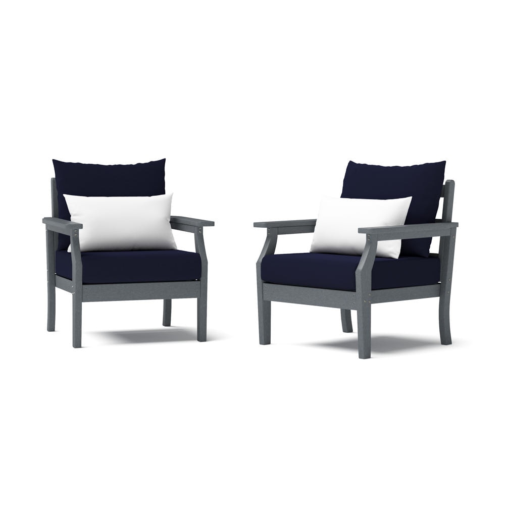 Kamas 2 Piece Outdoor HDPE Club Chairs - Charcoal/Sunbrella® Canvas Navy