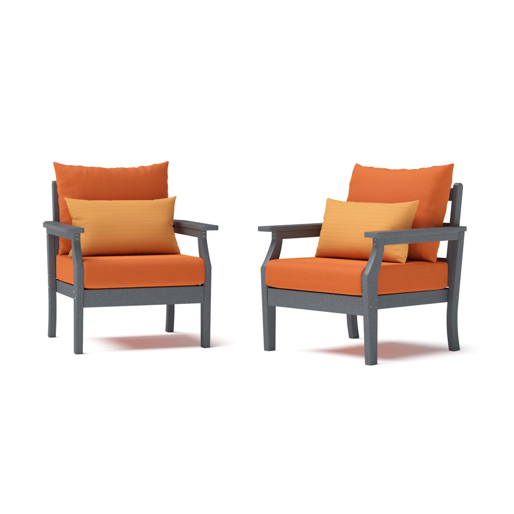 Kamas 2 Piece Outdoor HDPE Club Chairs - Charcoal/Sunbrella® Tikka Orange