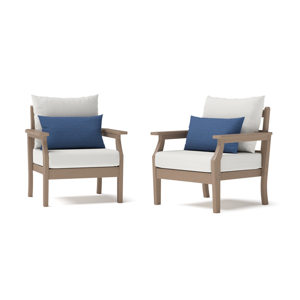 Kamas 2 Piece Outdoor HDPE Club Chairs - Tan/Sunbrella® Bliss Ink