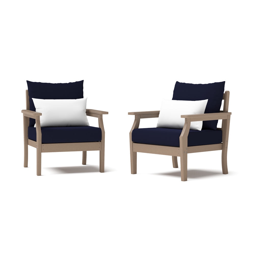 Kamas 2 Piece Outdoor HDPE Club Chairs - Tan/Sunbrella® Canvas Navy