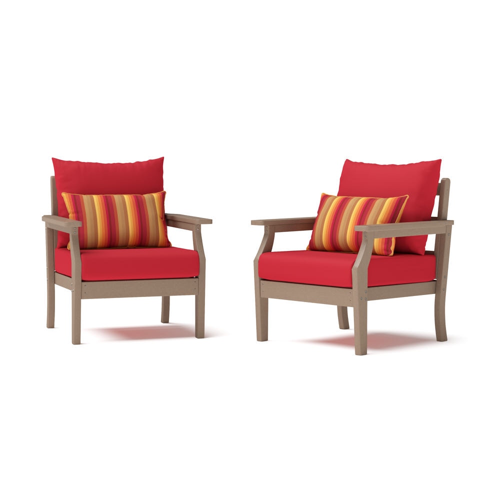 Kamas 2 Piece Outdoor HDPE Club Chairs - Tan/Sunbrella® Sunset Red