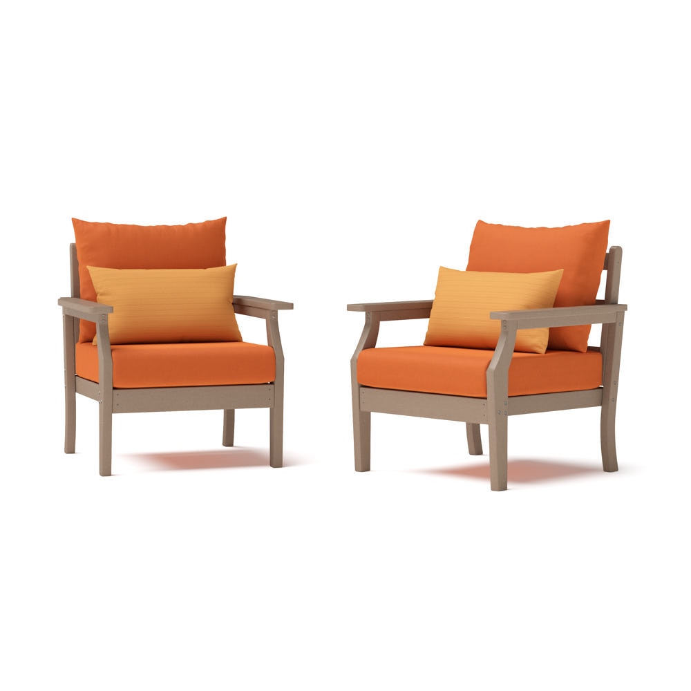 Kamas 2 Piece Outdoor HDPE Club Chairs - Tan/Sunbrella® Tikka Orange