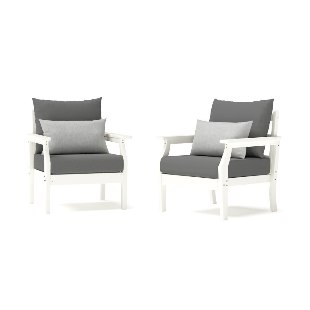Kamas 2 Piece Outdoor HDPE Club Chairs - White/Sunbrella® Charcoal Gray