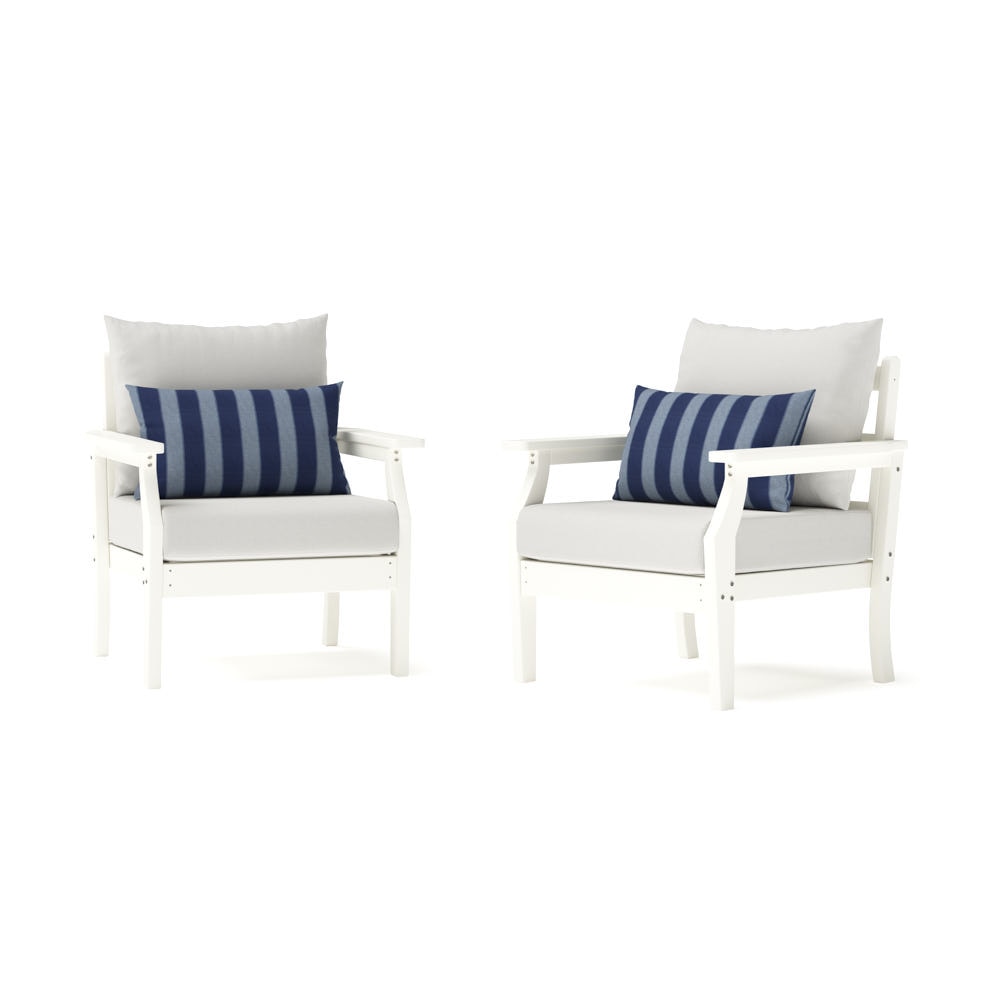 Kamas 2 Piece Outdoor HDPE Club Chairs - White/Sunbrella® Centered Ink