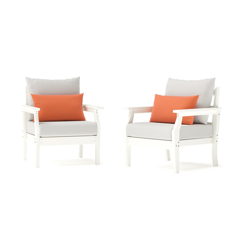 Kamas 2 Piece Outdoor HDPE Club Chairs - White/Sunbrella® Cast Coral