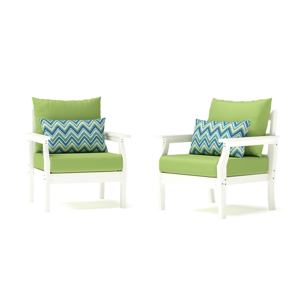 Kamas 2 Piece Outdoor HDPE Club Chairs - White/Sunbrella® Ginkgo Green