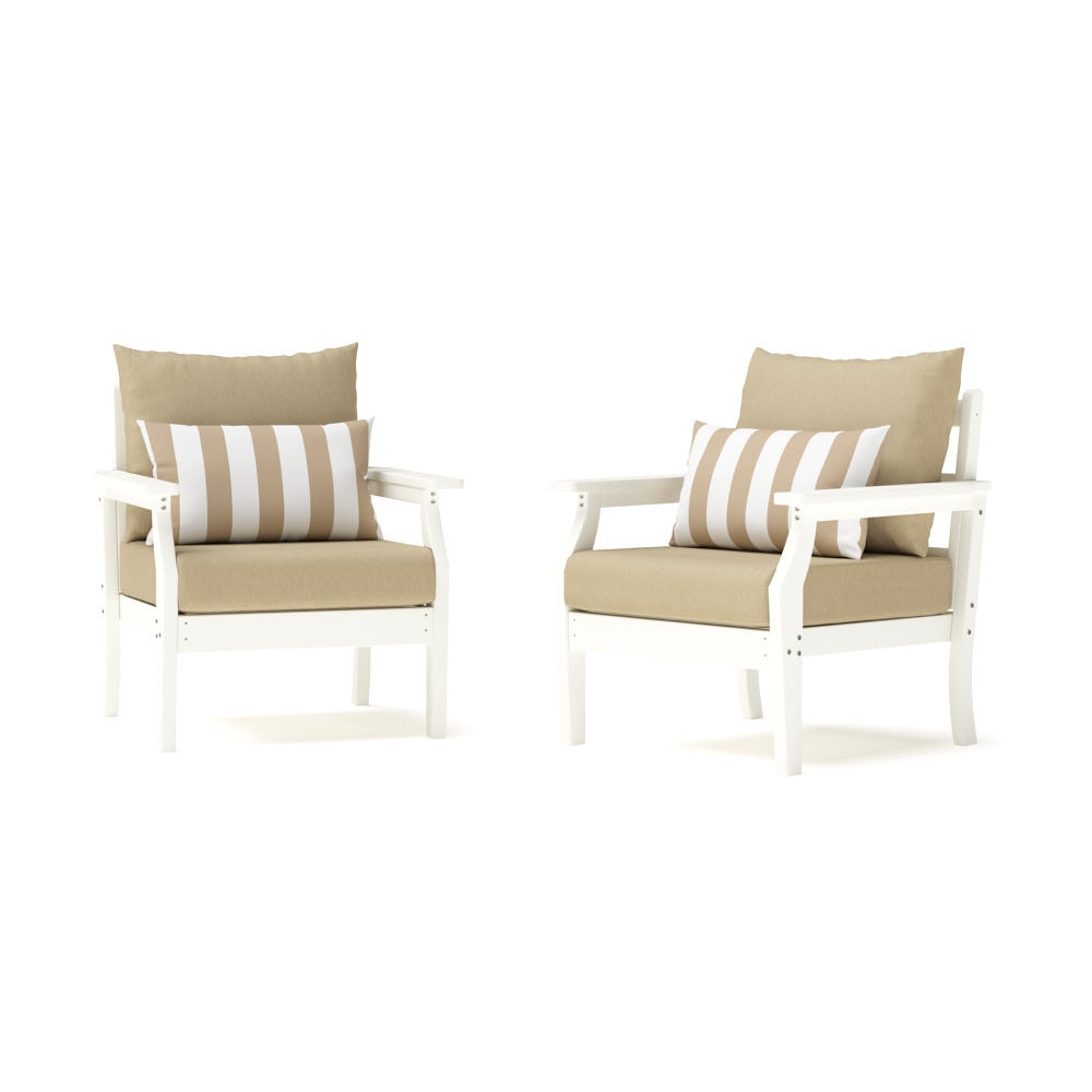 Kamas 2 Piece Outdoor HDPE Club Chairs - White/Sunbrella® Maxim Beige