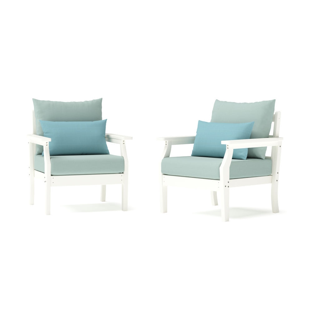 Kamas 2 Piece Outdoor HDPE Club Chairs - White/Sunbrella® Spa Blue