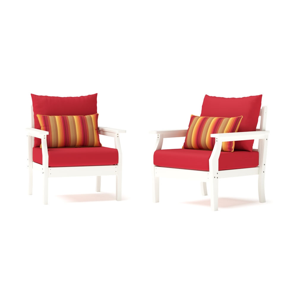 Kamas 2 Piece Outdoor HDPE Club Chairs - White/Sunbrella® Sunset Red