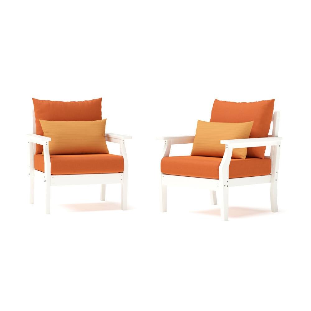 Kamas 2 Piece Outdoor HDPE Club Chairs - White/Sunbrella® Tikka Orange