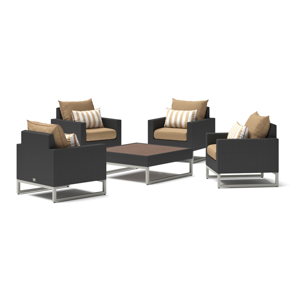 Milo™ Espresso 5 Piece Club Chair Conversation Set - Maxim Beige