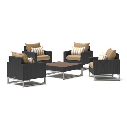 Milo™ Espresso 5 Piece Club Chair Conversation Set - Maxim Beige