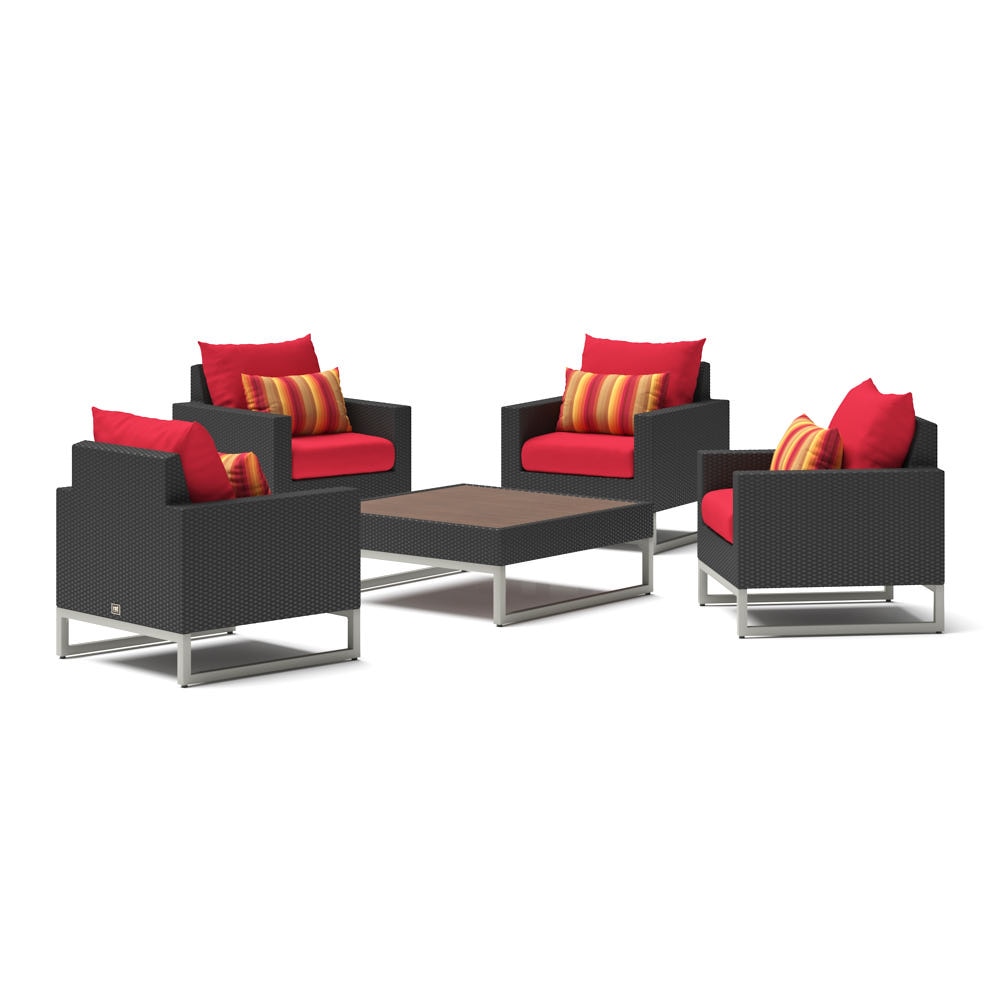Milo™ Espresso 5 Piece Club Chair Conversation Set - Sunset Red