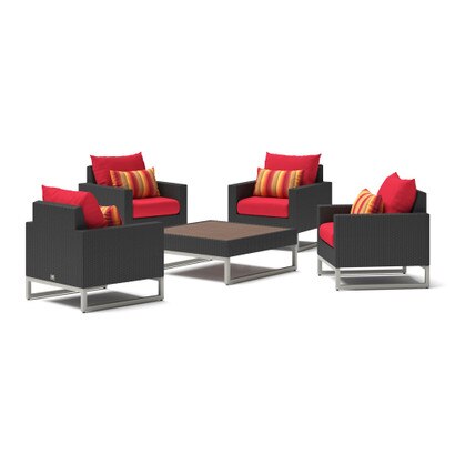 Milo™ Espresso 5 Piece Club Chair Conversation Set - Sunset Red