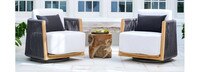 Santorini Outdoor Swivel Club Chair In White - Plain Weave Sky Blue