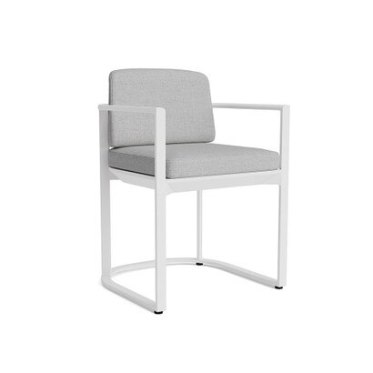 Sanibel Outdoor Dining Arm Chair In White - Plain Weave Pebble Gray