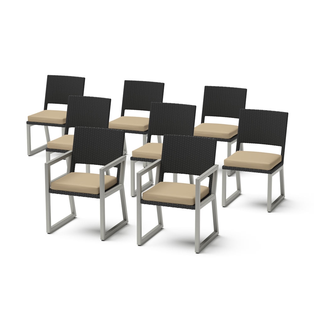 Milo™ Espresso Set of 8 Sunbrella® Outdoor Dining Chairs - Maxim Beige