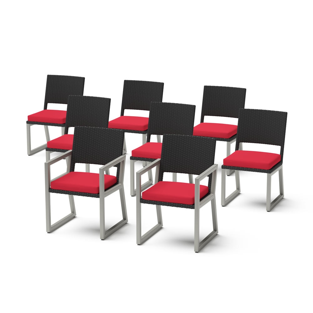 Milo™ Espresso Set of 8 Sunbrella® Outdoor Dining Chairs - Sunset Red