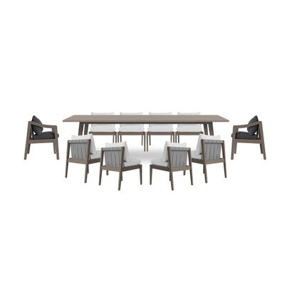 Del Mar 11 Piece Outdoor Dining Set in Weathered Teak - Plain Weave Charcoal