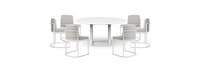 Sanibel 7 Piece Outdoor Dining Set in White - Basket Weave Stone