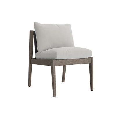 Del Mar Outdoor Dining Side Chair In Weathered Teak - Basket Weave Stone