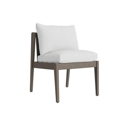 Del Mar Outdoor Dining Side Chair In Weathered Teak - Plain Weave Oyster