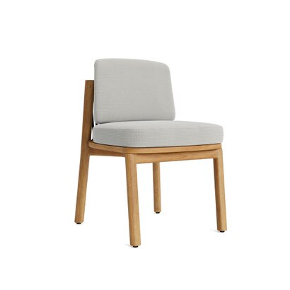 Santorini Outdoor Dining Side Chair In Natural Teak - Basket Weave Stone