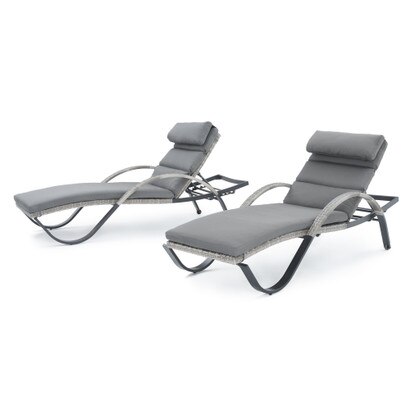Cannes™ Set of 2 Sunbrella® Outdoor Chaise Lounges with Cushions - Charcoal Gray