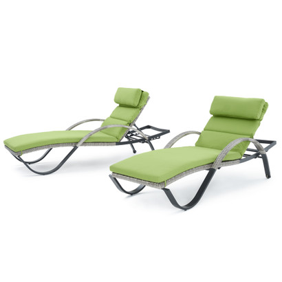 Cannes™ Set of 2 Sunbrella® Outdoor Chaise Lounges with Cushions - Ginkgo Green