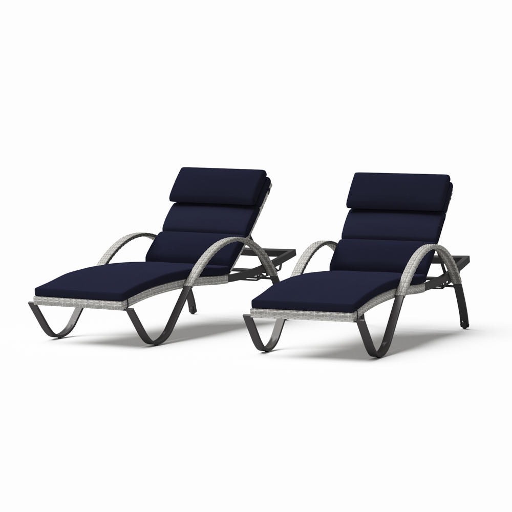 Cannes™ Set of 2 Sunbrella® Outdoor Chaise Lounges with Cushions - Navy Blue