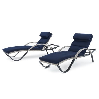 Cannes™ Set of 2 Sunbrella® Outdoor Chaise Lounges with Cushions - Navy Blue