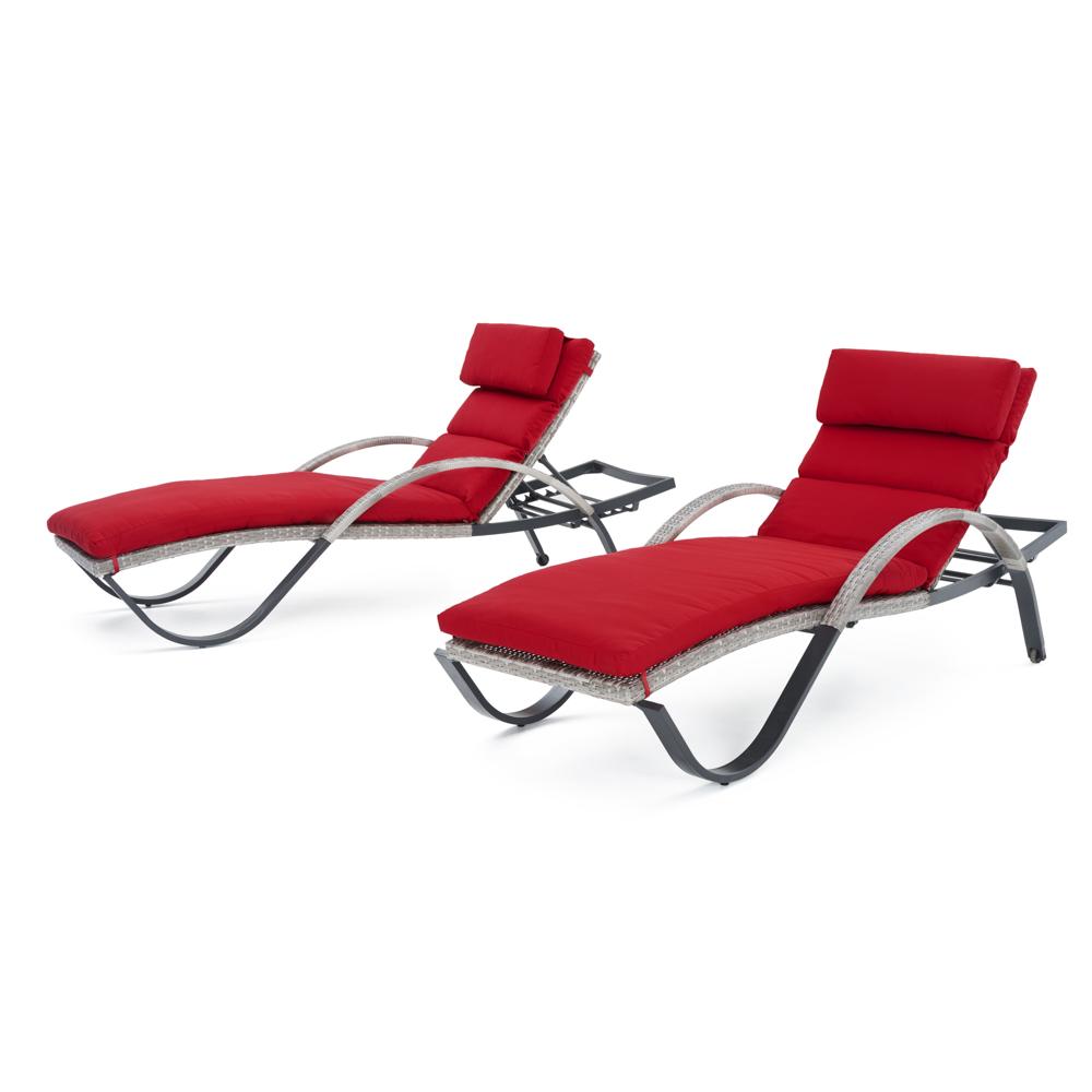 Cannes™ Set of 2 Sunbrella® Outdoor Chaise Lounges with Cushions - Sunset Red