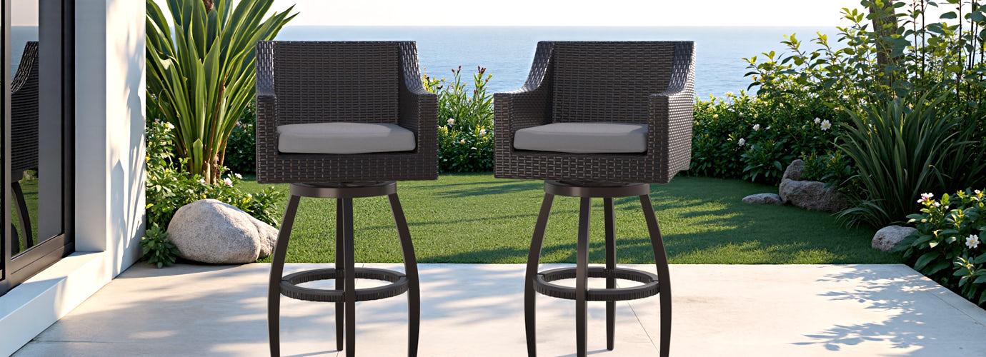Deco™ 2 Piece Sunbrella® Outdoor Swivel Barstools - Charcoal Grey
