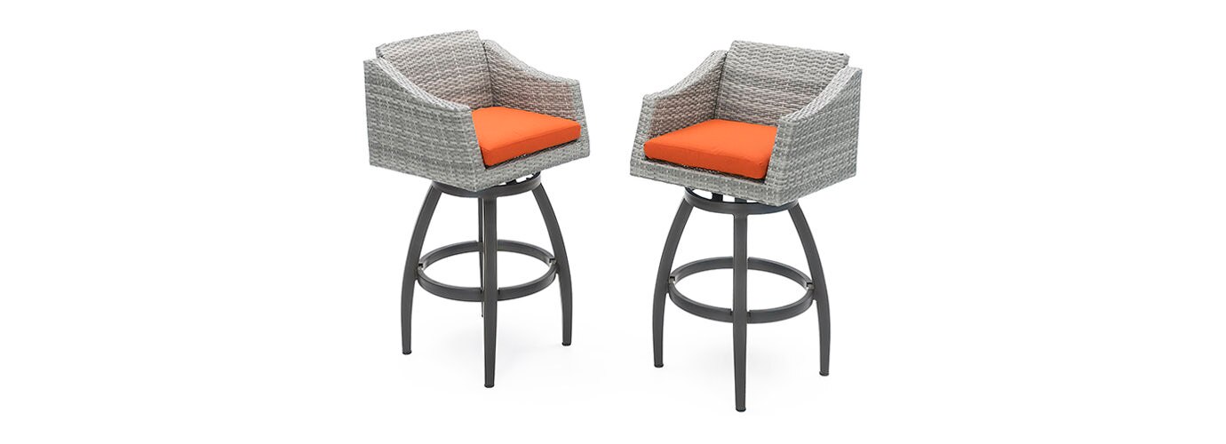 Cannes™ Set of 2 Sunbrella® Outdoor Swivel Barstools - Tikka Orange