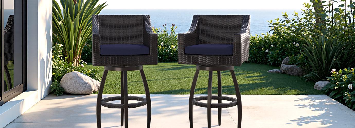 Deco™ 2 Piece Sunbrella® Outdoor Swivel Barstools - Navy Blue
