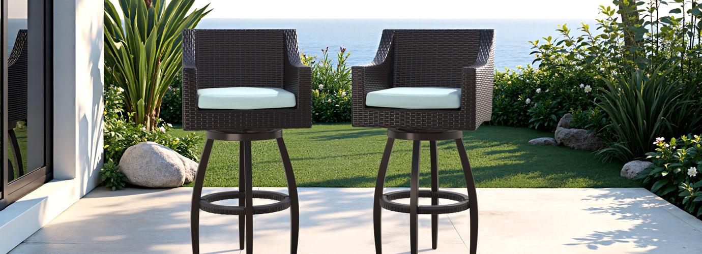 Deco™ 2 Piece Sunbrella® Outdoor Swivel Barstools - Spa Blue