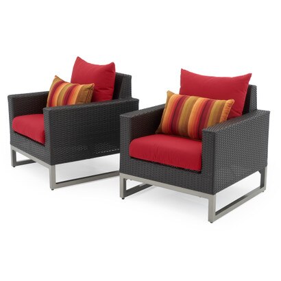 Milo™ Espresso Sunbrella® Outdoor Club Chairs - Sunset Red
