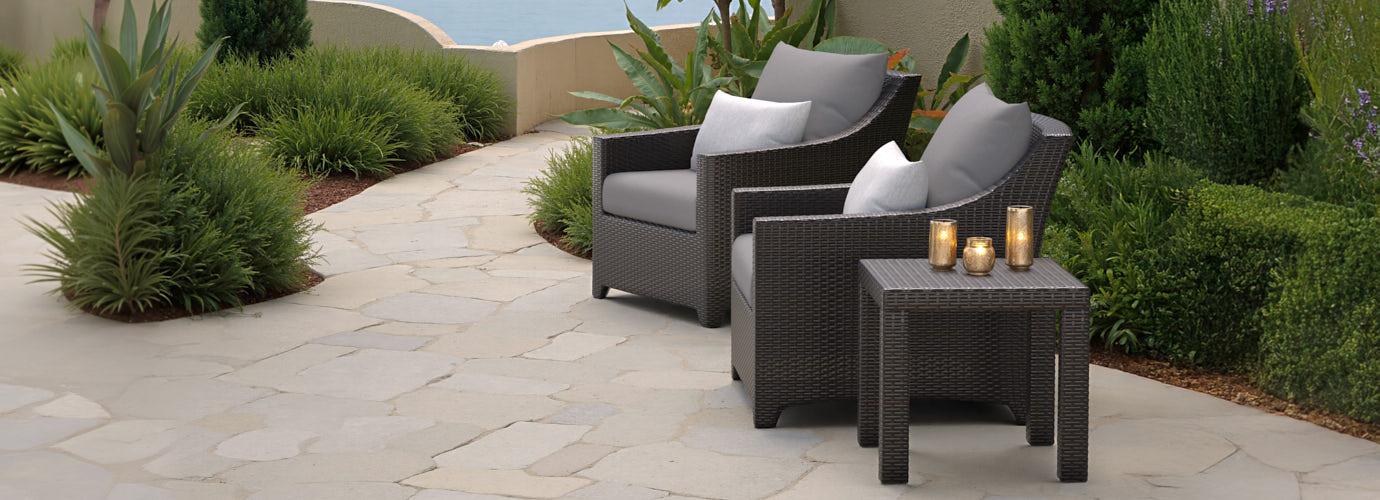 Deco™ 3 Piece Sunbrella® Outdoor Club Chairs & Side Table - Charcoal Gray