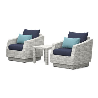 Cannes™ 3 Piece Polyester Outdoor Club Chairs & Side Table - Blue