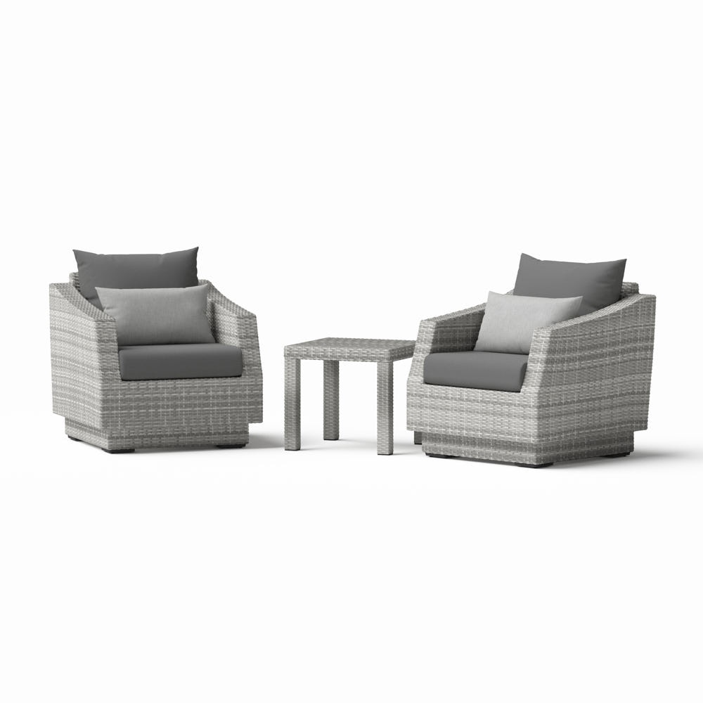 Cannes™ 3 Piece Sunbrella® Outdoor Club Chairs & Side Table - Charcoal Gray