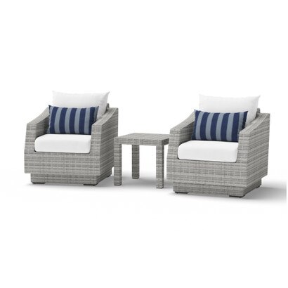 Cannes™ 3 Piece Sunbrella® Outdoor Club Chairs & Side Table - Centered Ink